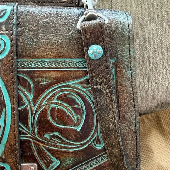 Patricia Nash Tooled Turquoise Stella Satchel Crossbody Purse - Picture 9 of 16
